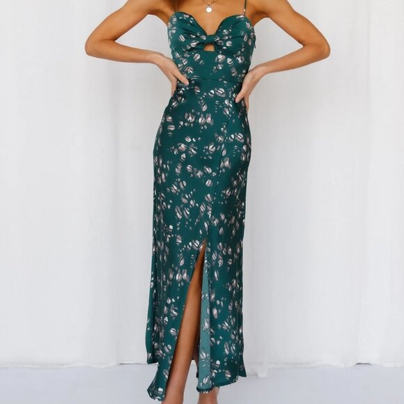 gimme whiplash midi dress brown Classic Silky Satin High Slit Midi Dress